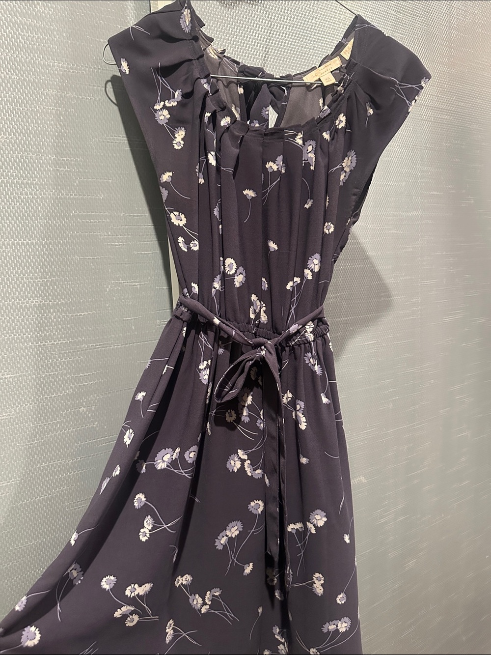 LC Lauren Conrad Navy Floral Tie-Waist Midi Dress